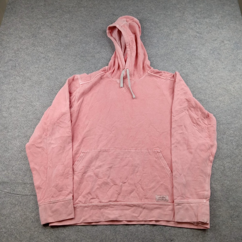 Eddie Bauer Hoodie Mens Large Pink‎ Fleece Pullover Sweatshirt Kangaroo Pocket